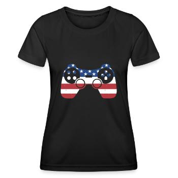 Gamer Us Flag Gaming - Frauen Funktions-T-Shirt - Schwarz - Vorne - AI Model Female 172 light (172cm)