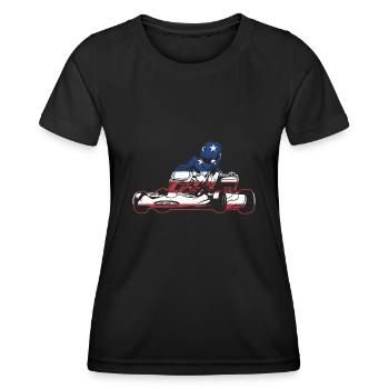 Sport Us Flag Go Kart - Frauen Funktions-T-Shirt - Schwarz - Vorne - AI Model Female 172 light (172cm)