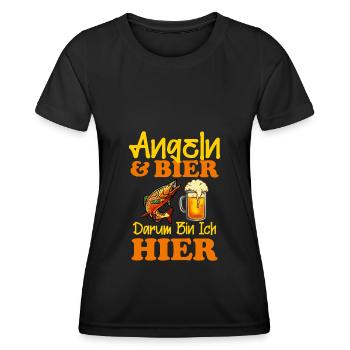 Angeln und Bier darum bin ich hier-Angler - Frauen Funktions-T-Shirt - Schwarz - Vorne - AI Model Female 172 light (172cm)