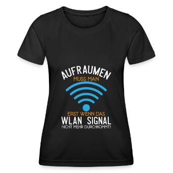 Aufräumen muss man erst wenn das WLAN Signal nicht - Frauen Funktions-T-Shirt - Schwarz - Vorne - AI Model Female 172 light (172cm)