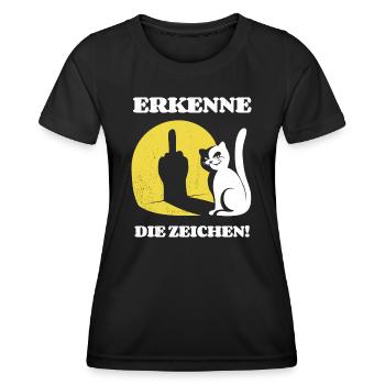 Erkenne die Zeichen Katze Mittelfinger Spruch - Frauen Funktions-T-Shirt - Schwarz - Vorne - AI Model Female 172 light (172cm)