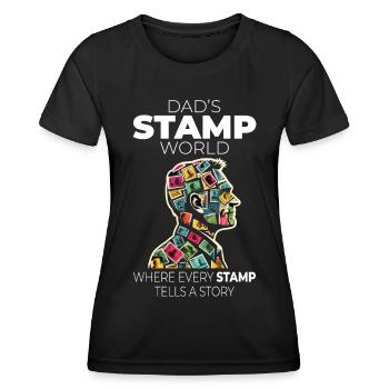 Timbres-poste d’époque Collectionneur de papa - T-shirt sport Femme - noir - Devant - AI Model Female 172 light (172cm)