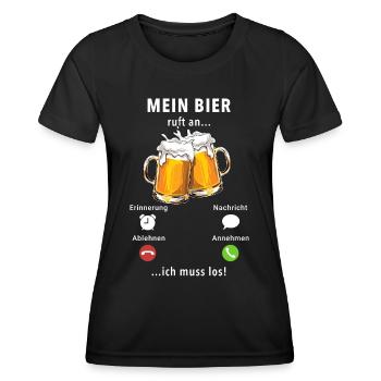Mein Bier ruft an - ich muss los - Spruch - Frauen Funktions-T-Shirt - Schwarz - Vorne - AI Model Female 172 light (172cm)