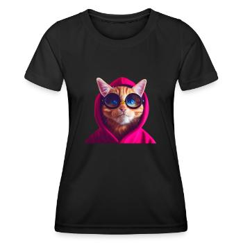 Ginger Cute Cat en sweat à capuche coloré avec lunettes - T-shirt sport Femme - noir - Devant - AI Model Female 172 light (172cm)