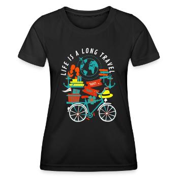 "LIFE IS A LONG TRAVEL" Vêtements et Accessoires - T-shirt sport Femme - noir - Devant - AI Model Female 172 light (172cm)