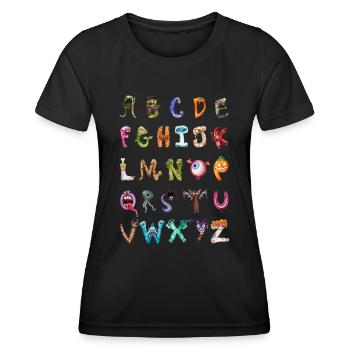 Creepy Cute Monster Alphabet Cartoon ABC - Women's Functional T-Shirt - black - Front - AI Model Female 172 light (172cm)