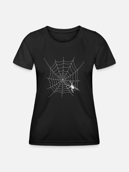 Halloween Spinnennetz mit Spinne - Frauen Funktions-T-Shirt - Schwarz