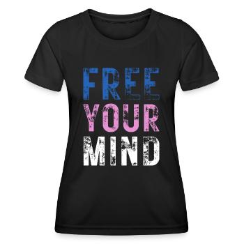 FREE YOUR MIND – Color Blue, Pink, White - Women's Functional T-Shirt - black - Front - AI Model Female 172 light (172cm)