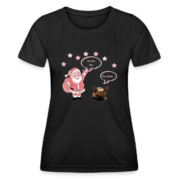 Weihnachtsmann und Frenchie, Hund, lustige Sprüche - Frauen Funktions-T-Shirt - Schwarz - Vorne - AI Model Female 172 light (172cm)
