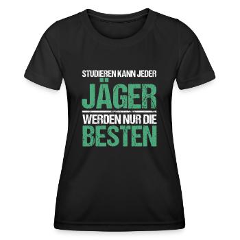 Anyone can study - Jäger Edition - Women's Functional T-Shirt - black - Front - AI Model Female 172 light (172cm)