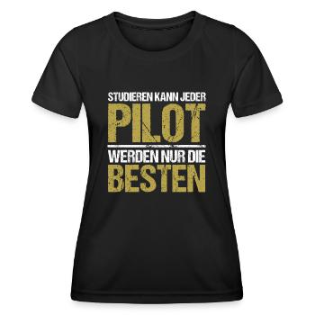 Studieren kann jeder - Pilot Edition - Frauen Funktions-T-Shirt - Schwarz - Vorne - AI Model Female 172 light (172cm)
