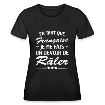 humour française - je me fais un devoir de râler - T-shirt sport Femme - noir - Devant - AI Model Female 172 light (172cm)