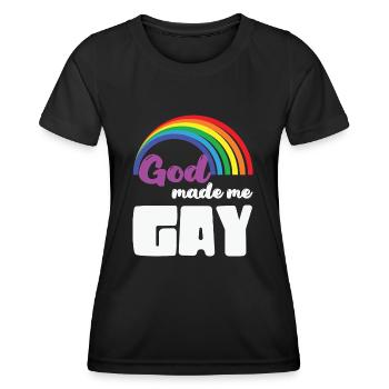 LBGT Flag Gay Pride Dieu humain m’a fait gay - T-shirt sport Femme - noir - Devant - AI Model Female 172 light (172cm)