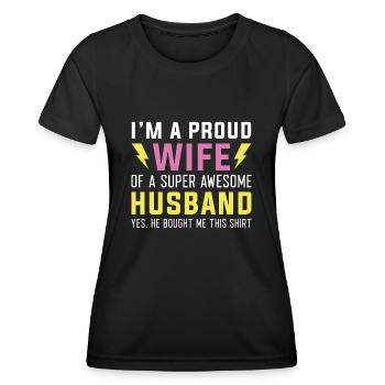 Je suis une fière épouse d’un mari super génial - T-shirt sport Femme - noir - Devant - AI Model Female 172 light (172cm)