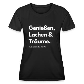 Ruhestand Ahoi! Geniessen, Lachen & Träume - Frauen Funktions-T-Shirt - Schwarz - Vorne - AI Model Female 172 light (172cm)