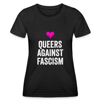 QUEERS AGAINST FASCISM - Frauen Funktions-T-Shirt - Schwarz - Vorne - AI Model Female 172 light (172cm)