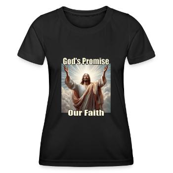 Jésus dans la Lumière Divine - T-shirt sport Femme - noir - Devant - AI Model Female 172 light (172cm)