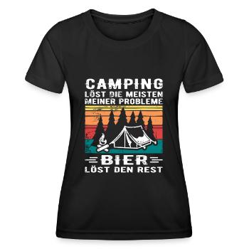Camping löst Probleme Campen Bier Lagerfeuer - Frauen Funktions-T-Shirt - Schwarz - Vorne - AI Model Female 172 light (172cm)