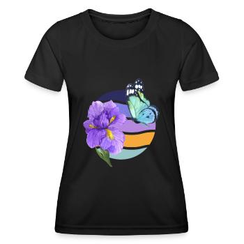 Beautiful butterfly with flower and wave pattern - Women's Functional T-Shirt - black - Front - AI Model Female 172 light (172cm)