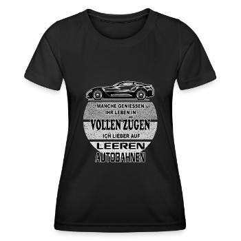 Sprüche Autofahrer Bundesbahn Autobahn - Frauen Funktions-T-Shirt - Schwarz - Vorne - AI Model Female 172 light (172cm)