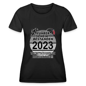 Lkw Motorrad Auto Führerschein bestanden 2023 - Frauen Funktions-T-Shirt - Schwarz - Vorne - AI Model Female 172 light (172cm)