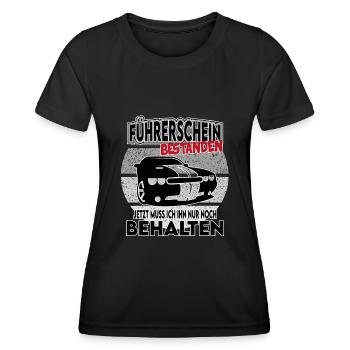 Auto Führerschein bestanden behalten - Frauen Funktions-T-Shirt - Schwarz - Vorne - AI Model Female 172 light (172cm)