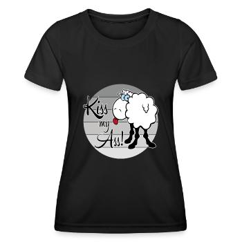Kiss my Ass Küß mein Arsch Schaf Beleidigung - Frauen Funktions-T-Shirt - Schwarz - Vorne - AI Model Female 172 light (172cm)