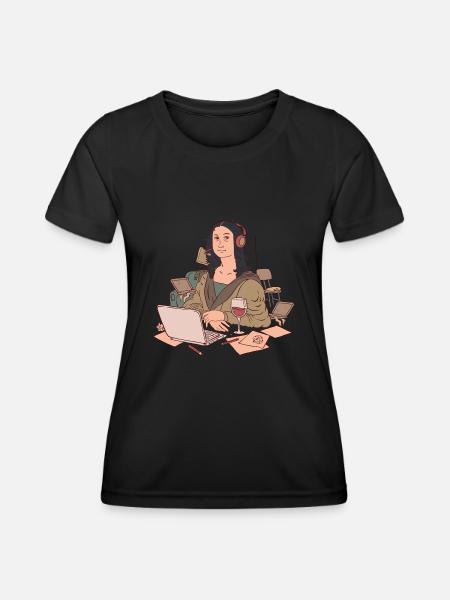 Kunst Da-Vinci Mona-Lisa arbeitet im Home-Office - Frauen Funktions-T-Shirt - Schwarz