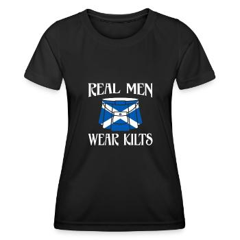 Ecosse Les vrais hommes portent des kilts - T-shirt sport Femme - noir - Devant - AI Model Female 172 light (172cm)