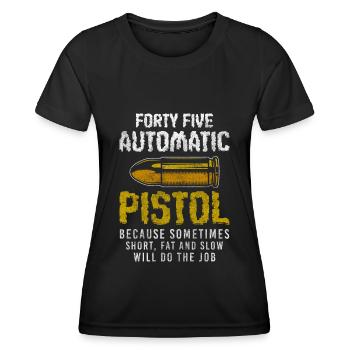 Propriétaire d’arme pistolet - T-shirt sport Femme - noir - Devant - AI Model Female 172 light (172cm)