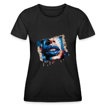 Abstrakte Lippen, die mit einem bunten Pinsel bemalt sind - Frauen Funktions-T-Shirt - Schwarz - Vorne - AI Model Female 172 light (172cm)