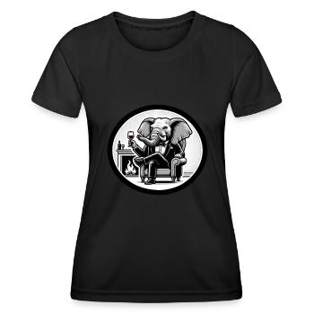 Elephant in suit with wine glass - Women's Functional T-Shirt - black - Front - AI Model Female 172 light (172cm)
