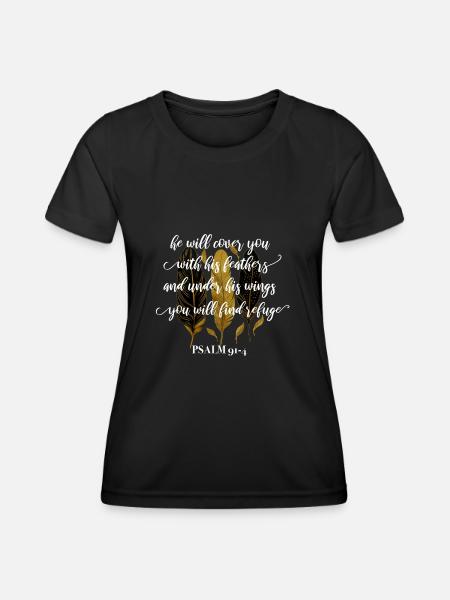 Bibelvers Psalm 91:4 - Frauen Funktions-T-Shirt - Schwarz