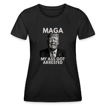 Blague politique drôle de parodie politique anti- Les démocrates - T-shirt sport Femme - noir - Devant - AI Model Female 172 light (172cm)