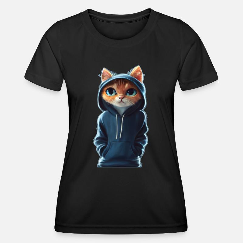 Bockige Katze mit Pullover - Frauen Funktions-T-Shirt - Schwarz