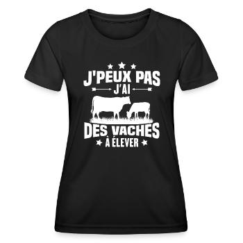 J'peux pas j'ai des vaches a élever Cadeau humour - T-shirt sport Femme - noir - Devant - AI Model Female 172 light (172cm)