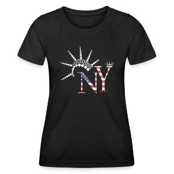 Drapeau des États-Unis Drapeau de New York Statue de la Liberté Cadeau - T-shirt sport Femme - noir - Devant - AI Model Female 172 light (172cm)