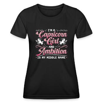 Horoscope du signe de naissance de l’astrologie du Capricorne - T-shirt sport Femme - noir - Devant - AI Model Female 172 light (172cm)