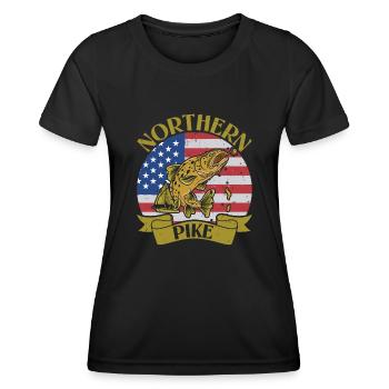 Pike, Fisherman, Angler, Freshwater, USA - Women's Functional T-Shirt - black - Front - AI Model Female 172 light (172cm)