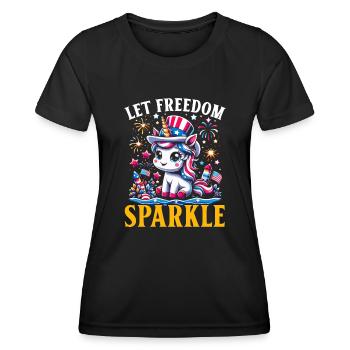 4. Juli Einhorn Patriotisch 4. Juli Usa Stolz - Frauen Funktions-T-Shirt - Schwarz - Vorne - AI Model Female 172 light (172cm)