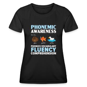 Conscience phonétique, compréhension de la lecture, phonétique - T-shirt sport Femme - noir - Devant - AI Model Female 172 light (172cm)