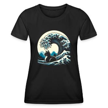 Surfing Cat The big wave off Kanagawa Surfer - Women's Functional T-Shirt - black - Front - AI Model Female 172 light (172cm)