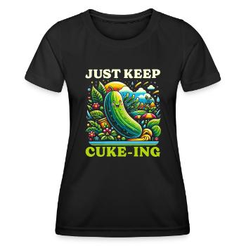 Lustiger Gurken-vegan-gemüseliebhaber-vegetarier - Frauen Funktions-T-Shirt - Schwarz - Vorne - AI Model Female 172 light (172cm)