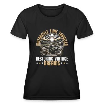 Lustiger Motorradliebhaber, Der Motorrad Fährt. - Frauen Funktions-T-Shirt - Schwarz - Vorne - AI Model Female 172 light (172cm)