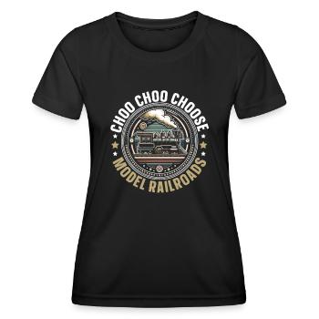 Modélisme ferroviaire Passionné de modélisme ferroviaire - T-shirt sport Femme - noir - Devant - AI Model Female 172 light (172cm)