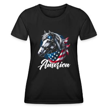 American Horse Lover USA Flag America Fourth By - Women's Functional T-Shirt - black - Front - AI Model Female 172 light (172cm)