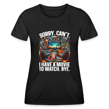 Zitat „filmkino-liebhaber-popcorn-film Ansehen“ - Frauen Funktions-T-Shirt - Schwarz - Vorne - AI Model Female 172 light (172cm)