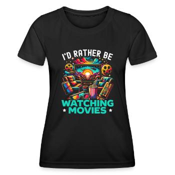Zitat „filmkino-liebhaber-popcorn-film Ansehen“ - Frauen Funktions-T-Shirt - Schwarz - Vorne - AI Model Female 172 light (172cm)