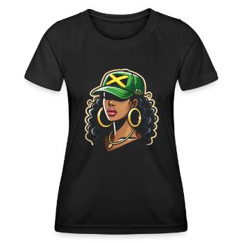 Nationalité du pays battant pavillon de la Jamaïque, I - T-shirt sport Femme - noir - Devant - AI Model Female 172 light (172cm)