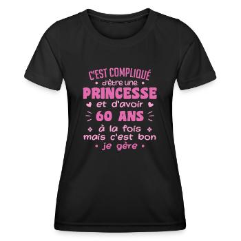 Femme Princesse Anniversaire 60 Ans - T-shirt sport Femme - noir - Devant - AI Model Female 172 light (172cm)